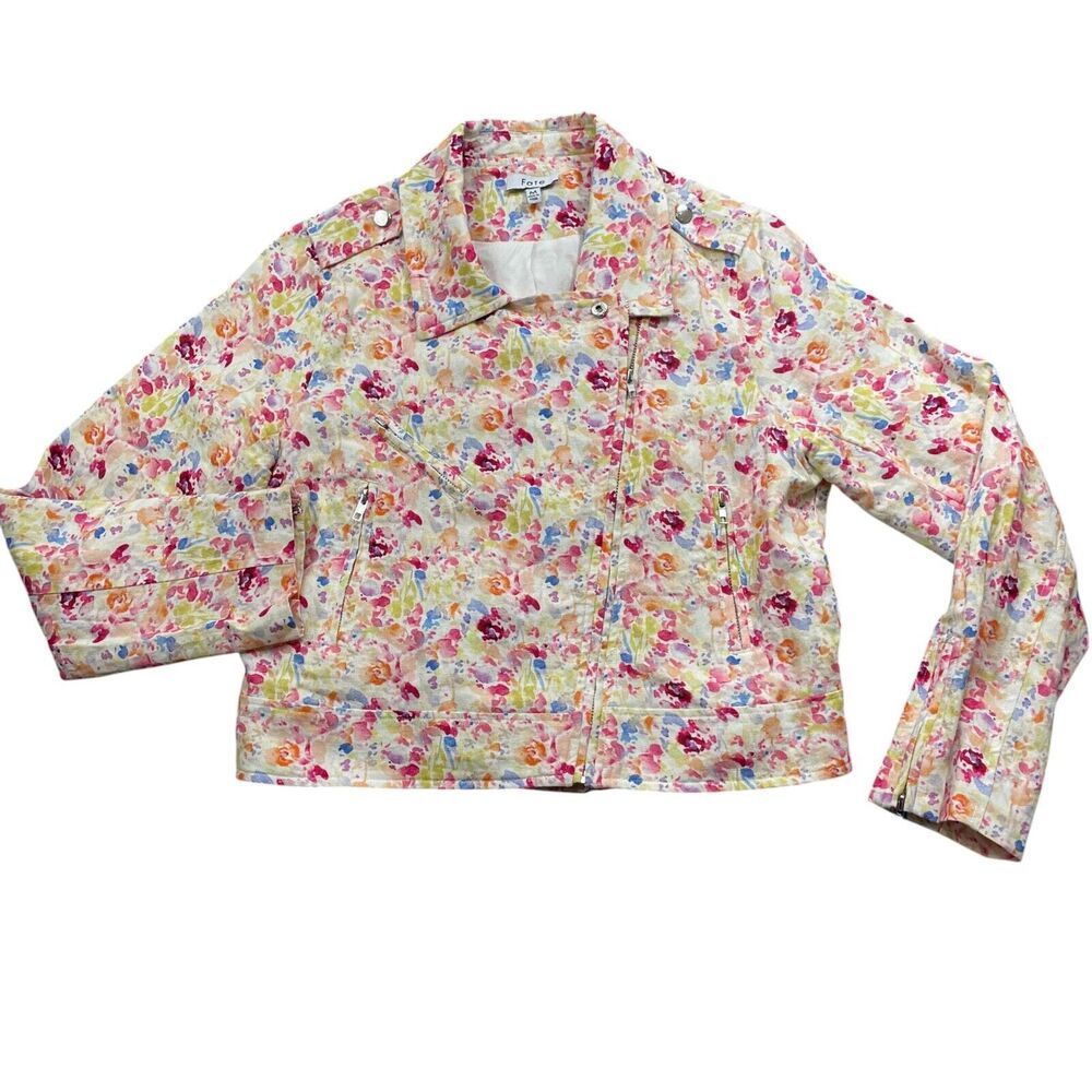 Fate Medium Floral Full Zip Jacket Linen Viscose‎ Zipper Pockets Cotton Lined